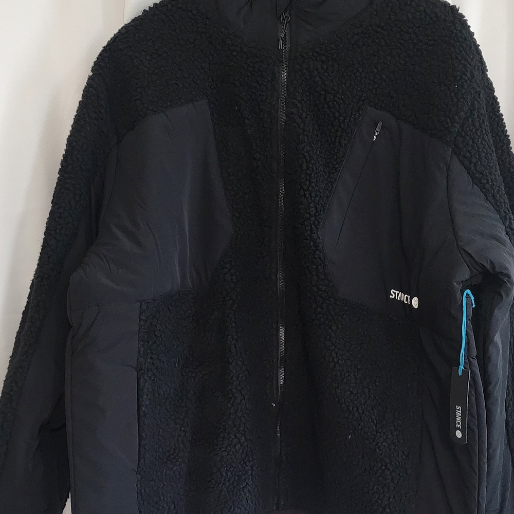 STANCE Clothing Kiln Sherpa Jacket Mens XXL Black Fleece Full Zip Outdoor  NWT